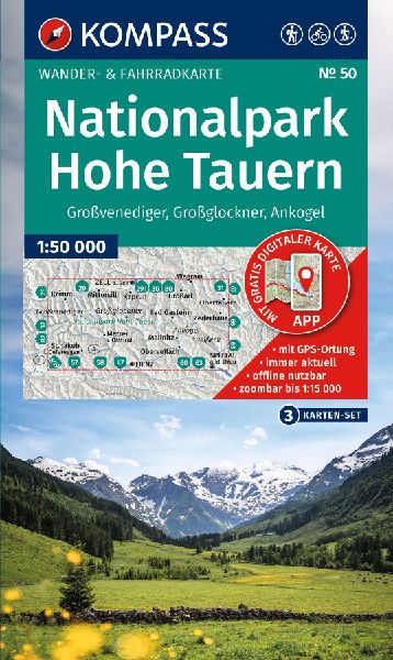KOMPASS Wanderkarten-Set 50 Nationalpark Hohe Tauern, Großvenediger, Großglockner, Ankogel (3 Karten) 1:50.000