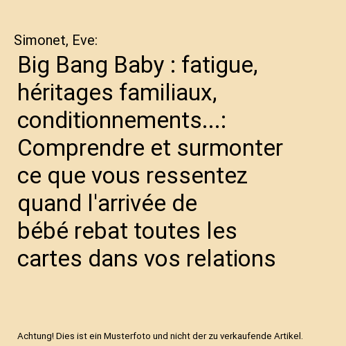Big Bang Baby : fatigue, héritages familiaux, conditionnements...: Comprendre et surmonter ce que vous ressentez quand l'arrivée de bébé rebat toutes les cartes dans vos relations