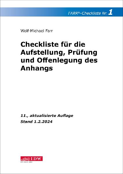 FARR Checkliste 1 für die Aufstellung, Prüfung und Offenlegung des Anhangs
