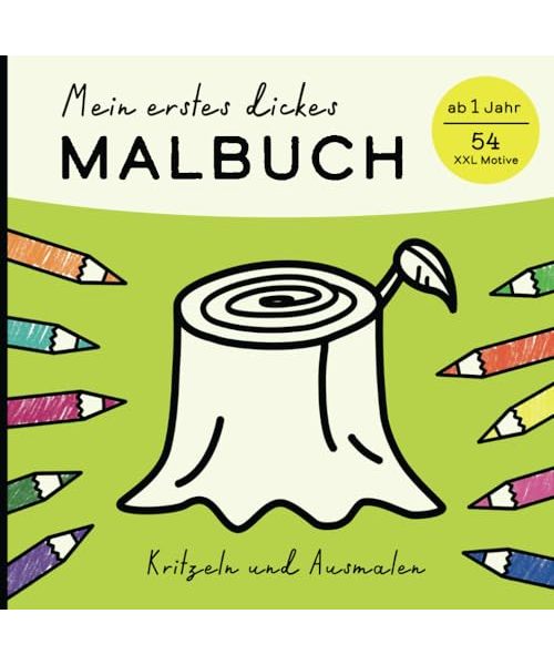 Mein erstes dickes Malbuch ab 1 Jahr: 54 XXL Motive, Mädchen und Jungen im Alter von 1 bis 4 Jahren, einfache und große Bilder zum Kritzeln und Ausmalen