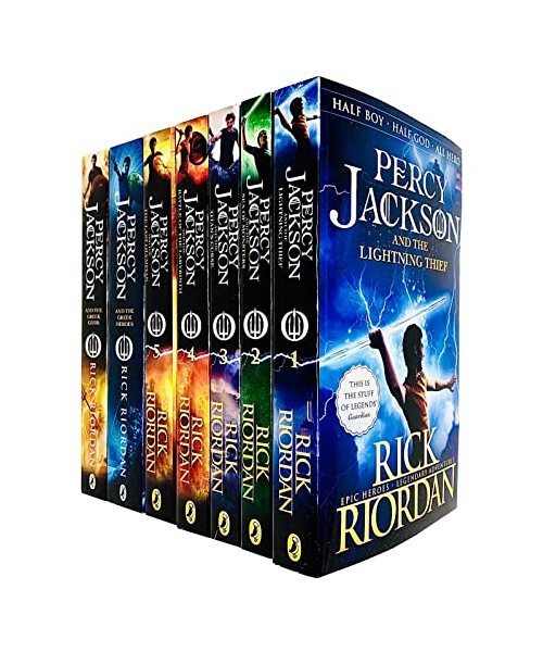 Percy Jackson Collection Lot de 7 livres (Voleur de foudre, mer de monstres, malédiction des titans, bataille du labyrinthe, dernier olympien, héros grecs, dieux grecs)