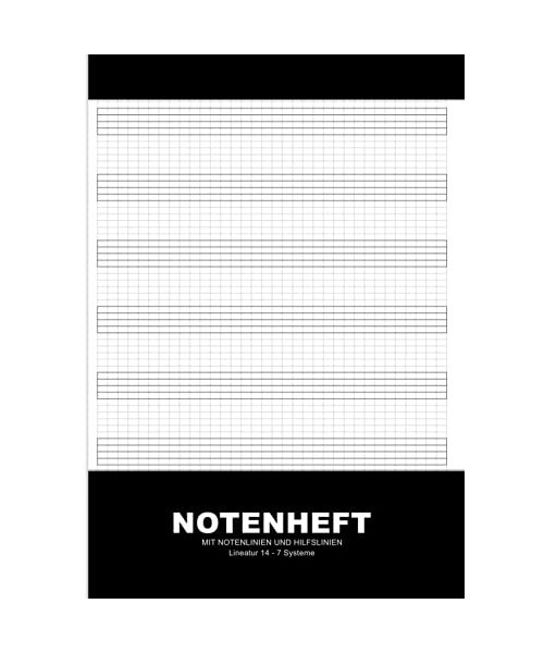 Notenheft Mit Notenlinien Und Hilfslinien: A4 Für Das Gleichmäßige Schreiben Und Lernen Von Noten - 28 Seiten - Für Musiker Und Schüler Zum Schreiben ... - Mattes Buchcover im schlichten Schwarz