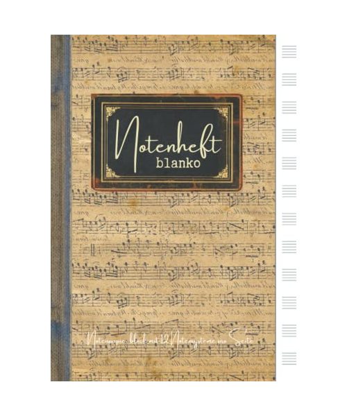 Notenheft blanko - Notenpapier block mit 12 Notensysteme pro Seite: Leere Notenblätter A4 | 110 Seiten Notensysteme inklusive Index, 90 g/m².