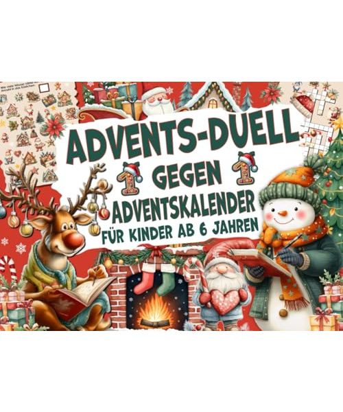 Advents-Duell - 1 gegen 1 Adventskalender für Kinder ab 6 Jahren: 24 farbenfrohe Rätsel und Spiele für Zwei, täglicher Spielspaß bis Weihnachten