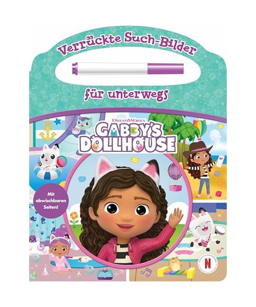 Gabby's Dollhouse - Verrückte Such-Bilder für unterwegs - Wimmelbuch - Pappbilderbuch mit Stift und abwischbaren Seiten ab 3 Jahren
